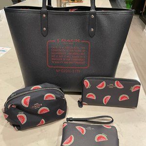 Like New Reversible Watermelon 🍉 Coach City Tote 👜 Set W/ Accescories